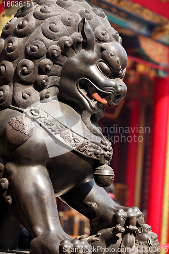 Image of Bronze lion in chinese temple