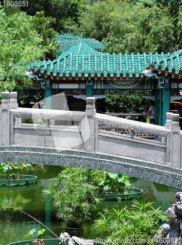 Image of Chinese traditional garden with bridge