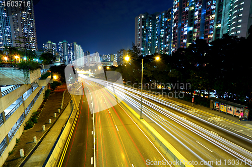 Image of night traffic light trail in city