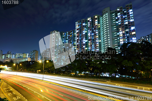 Image of Traffic in downtown at night