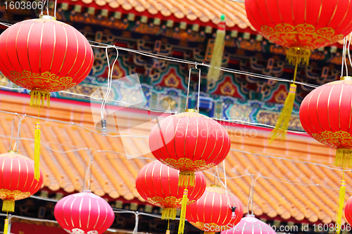 Image of red lantern in chinese temple