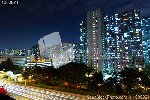 Image of traffic downtown at night