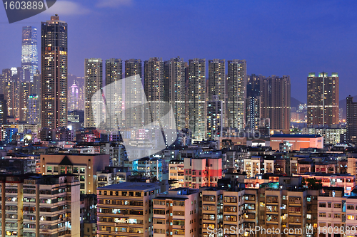 Image of Hong Kong with crowded buildings at night