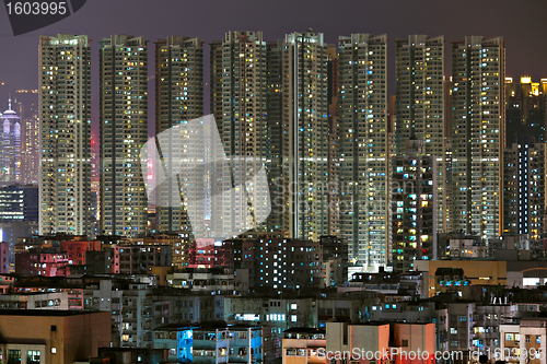 Image of Hong Kong with crowded buildings at night