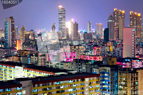 Image of Hong Kong with crowded buildings at night