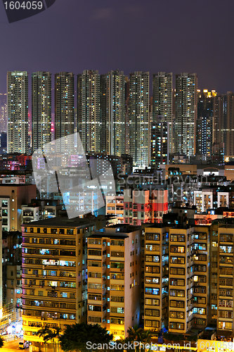 Image of Hong Kong with crowded buildings at night