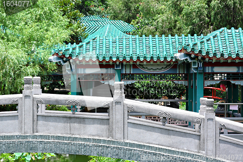 Image of Chinese traditional garden with bridge