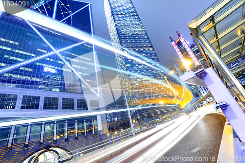 Image of traffic through city at night