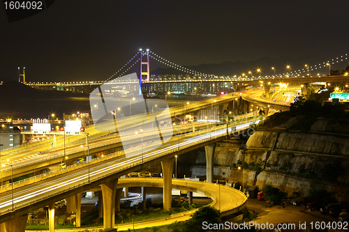 Image of freeway and bridge at night