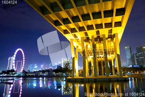 Image of Singapore city and bridge at night