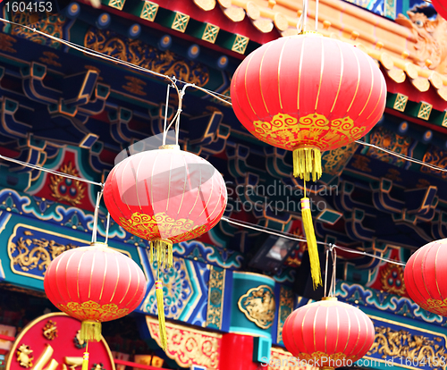 Image of red lantern in chinese temple