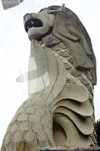 Image of merlion statue, symbol of singapore city, state on sentosa islan