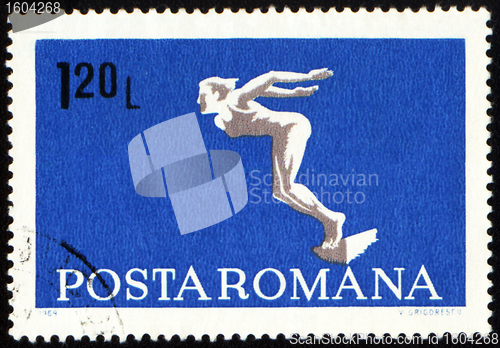 Image of Diving swimmer on post stamp