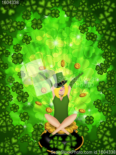 Image of Girl Leprechaun Shamrock Four Leaf Clover Background