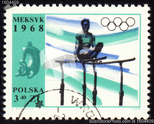 Image of Gymnast on post stamp of Poland