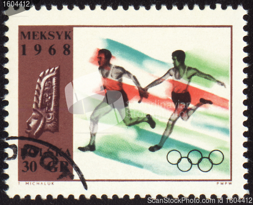 Image of Relay race on post stamp of Poland