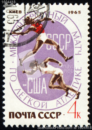 Image of Match Athletics between USSR and USA on post stamp