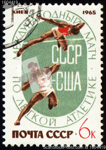 Image of Match Athletics between USSR and USA on post stamp