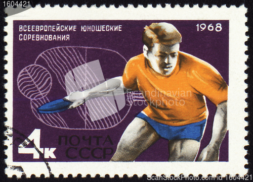 Image of Table tennis player on post stamp