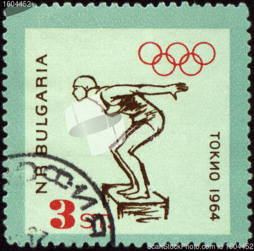 Image of Jumping swimmer on post stamp