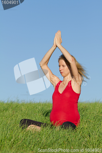 Image of pregnant woman on meadow