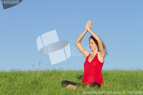 Image of pregnant woman on meadow