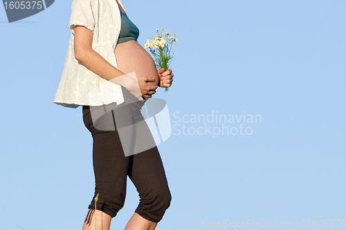 Image of pregnant woman on meadow