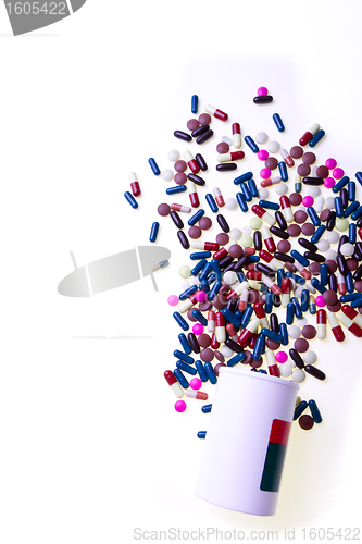 Image of pills spilling out of container 