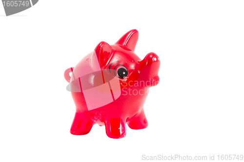 Image of Isolated red pig-box on white background. Nest-egg 