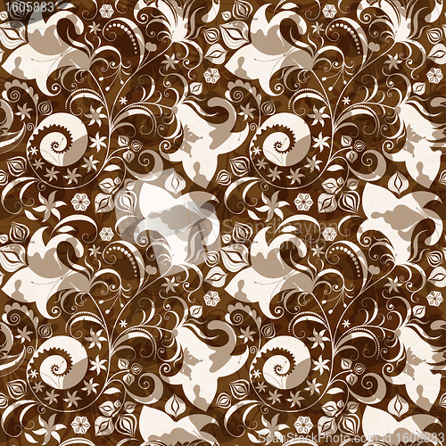 Image of Seamless brown-white floral pattern