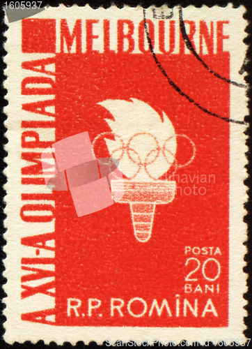 Image of Olympic torch on post stamp