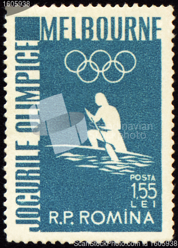 Image of Canoe rowing on post stamp