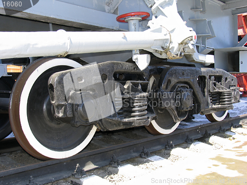 Image of Wheels of old russian  locomotive