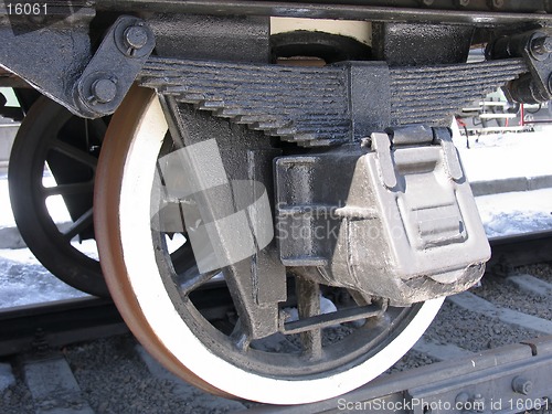 Image of Wheels of old russian  locomotive