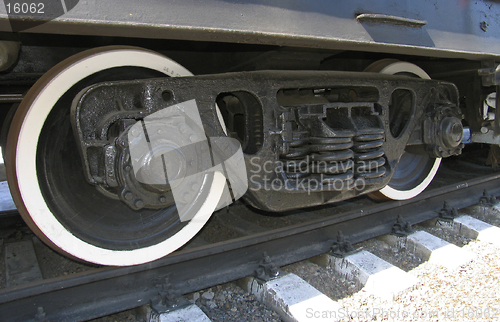 Image of Wheels of old russian  locomotive