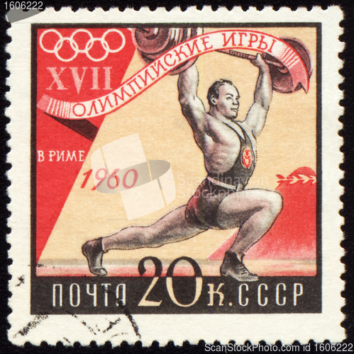 Image of Post stamp shows weight kifter