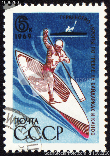 Image of Canoe oarsman on post stamp