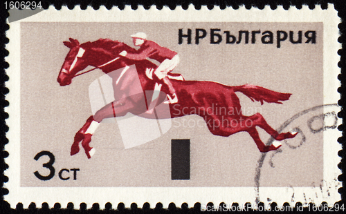Image of Horse show jumping on post stamp