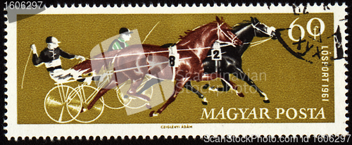 Image of Competition in chariot race on post stamp