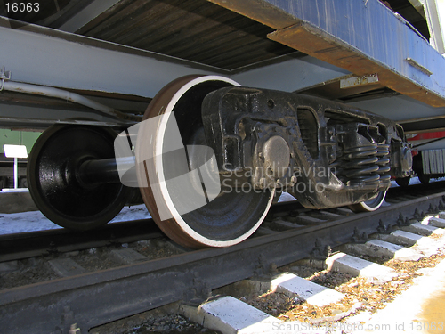 Image of Wheels of old russian  locomotive