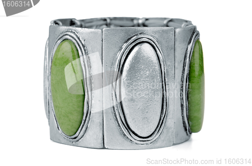 Image of Silver bracelet with green gemstones