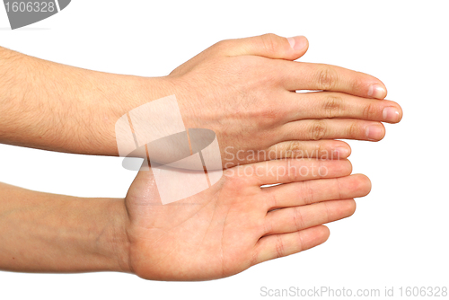 Image of Two hands isolated over white background