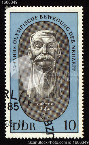 Image of Postage stamp from GDR with Pierre de Coubertin