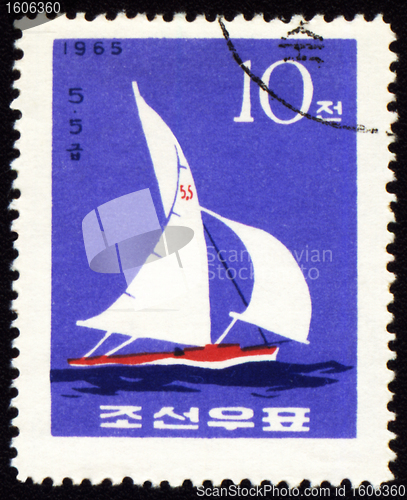 Image of Yacht in a sea on post stamp