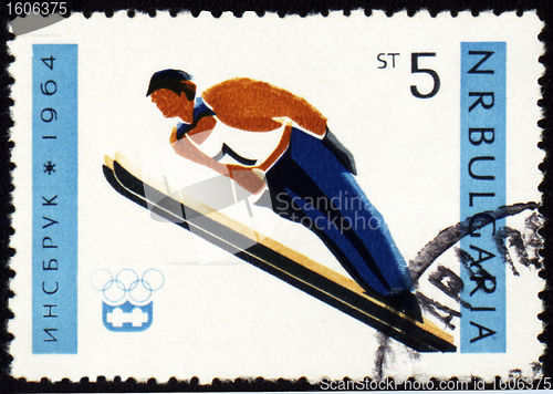 Image of Ski jumping on post stamp