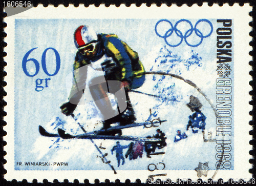 Image of Ski jumper on post stamp