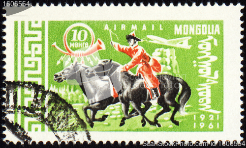 Image of Post stamp with Mongolian horseman