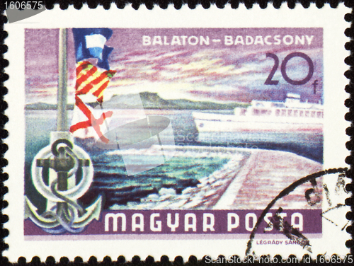 Image of Passenger ship at Balaton lake on post stamp