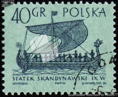Image of Scandinavian ship on post stamp