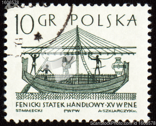 Image of Phoenician merchant ship on post stamp